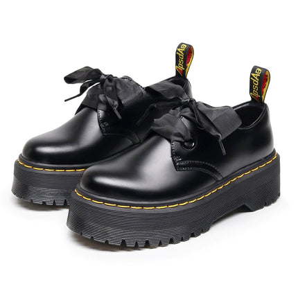 TALKLESSFASHION 1461 Platform Small Leather Shoes 2 Hole Rose Roger Women's Homo Holly Leather Low Top Flatform Sole Booties College Style