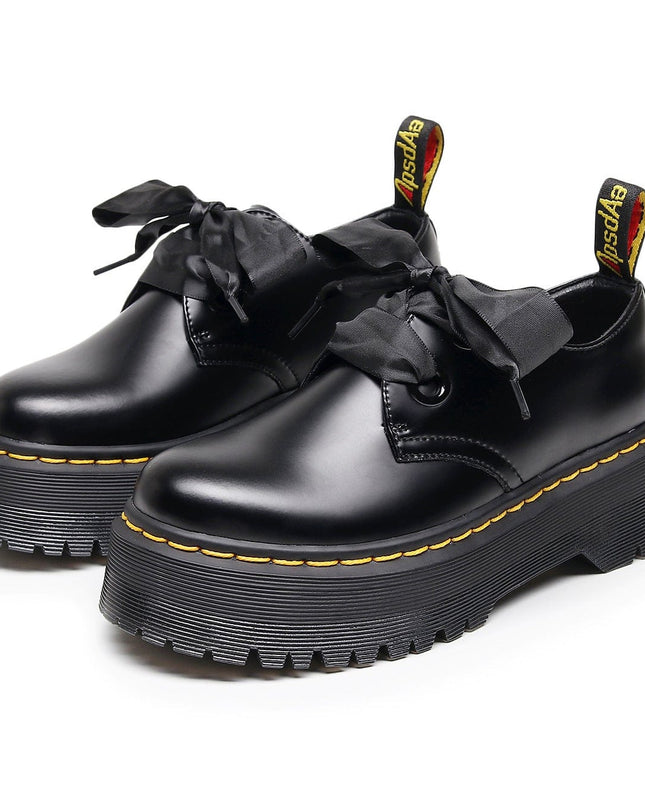 TALKLESSFASHION 1461 Platform Small Leather Shoes 2 Hole Rose Roger Women's Homo Holly Leather Low Top Flatform Sole Booties College Style
