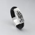 TALKLESSFASHION 18cm CH Croling Crusader Flower Leather Bracelet Thai Silver Personality Cross Bracelet Vintage Old Men and Women Couple Bracelet