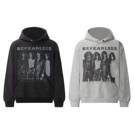 TALKLESSFASHION 2018 American retro trend heavy compound washed character pattern design men's hooded loose hooded sweatshirt