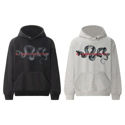 TALKLESSFASHION 2022 American retro trend heavy compound washed snake year limited design men's hooded loose hooded sweatshirt