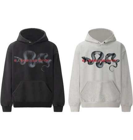 TALKLESSFASHION 2022 American retro trend heavy compound washed snake year limited design men's hooded loose hooded sweatshirt