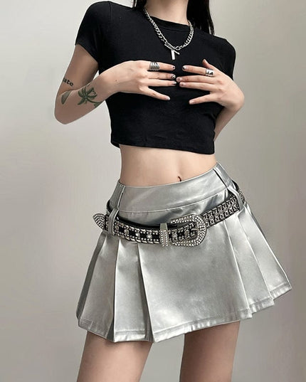 TALKLESSFASHION 2023 cross-border European and American style spring and summer new women's clothing solid color slim street fashion high-waisted skirt pleated skirt