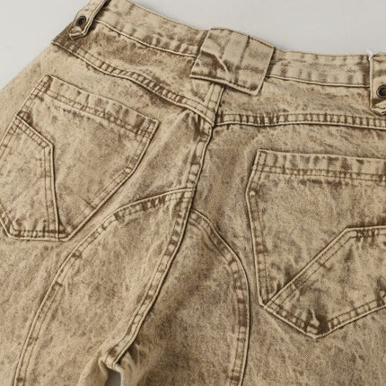 TALKLESSFASHION 2025 New Scimitar Denim Pants High Street Wasteland Style Torn Raw Edge Loose Slimming Washed Jeans