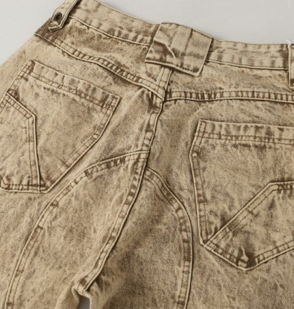 THETLSTUDIO 2025 New Scimitar Denim Pants High Street Wasteland Style Torn Raw Edge Loose Slimming Washed Jeans