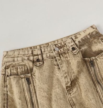 THETLSTUDIO 2025 New Scimitar Denim Pants High Street Wasteland Style Torn Raw Edge Loose Slimming Washed Jeans