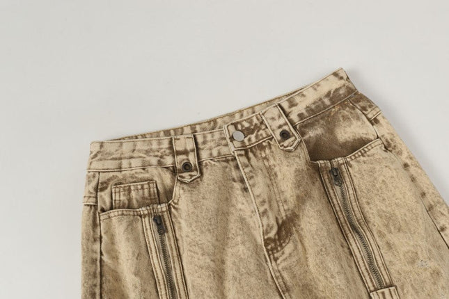 TALKLESSFASHION 2025 New Scimitar Denim Pants High Street Wasteland Style Torn Raw Edge Loose Slimming Washed Jeans