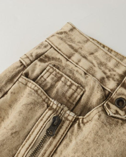 TALKLESSFASHION 2025 New Scimitar Denim Pants High Street Wasteland Style Torn Raw Edge Loose Slimming Washed Jeans