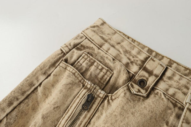 TALKLESSFASHION 2025 New Scimitar Denim Pants High Street Wasteland Style Torn Raw Edge Loose Slimming Washed Jeans