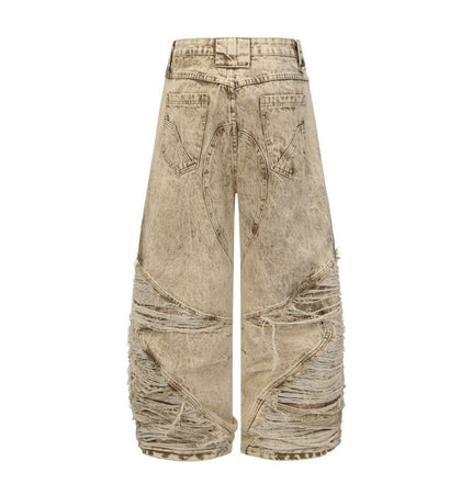 THETLSTUDIO 2025 New Scimitar Denim Pants High Street Wasteland Style Torn Raw Edge Loose Slimming Washed Jeans