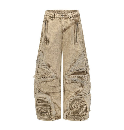 THETLSTUDIO 2025 New Scimitar Denim Pants High Street Wasteland Style Torn Raw Edge Loose Slimming Washed Jeans
