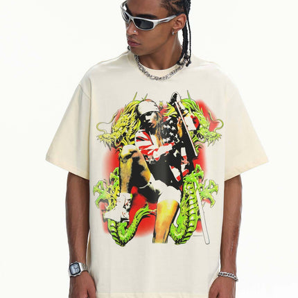 TALKLESSFASHION 2026 Cross-border Playboi Carti Summer Cotton Short Sleeve T-Shirt Men's American Crew Neck Dropped Shoulder Couple Short Sleeves