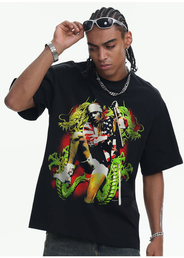 TALKLESSFASHION 2026 Cross-border Playboi Carti Summer Cotton Short Sleeve T-Shirt Men's American Crew Neck Dropped Shoulder Couple Short Sleeves