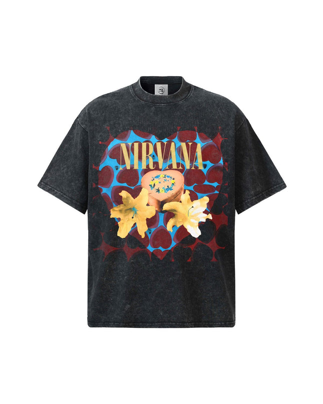 TALKLESSFASHION 2026 Spring and Summer Nirvana Heart-shaped Gift Box American Cotton T-Shirt Men's Direct Jet Print Summer Breathable American Short Sleeves