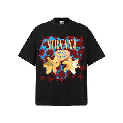 TALKLESSFASHION 2026 Spring and Summer Nirvana Heart-shaped Gift Box American Cotton T-Shirt Men's Direct Jet Print Summer Breathable American Short Sleeves