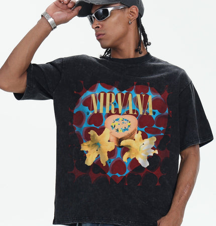 THETLSTUDIO 2026 Spring and Summer Nirvana Heart-shaped Gift Box American Cotton T-Shirt Men's Direct Jet Print Summer Breathable American Short Sleeves