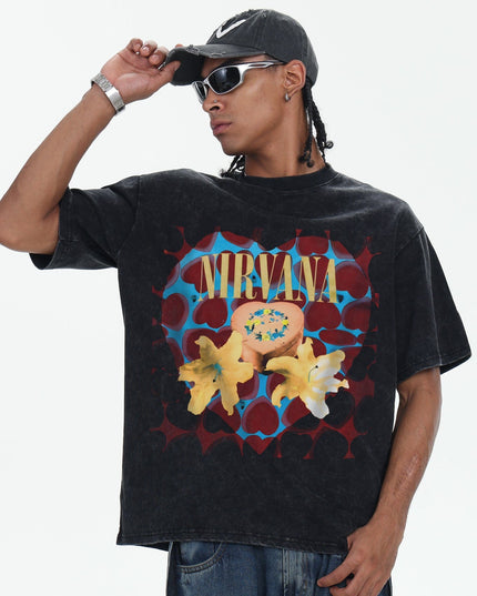 TALKLESSFASHION 2026 Spring and Summer Nirvana Heart-shaped Gift Box American Cotton T-Shirt Men's Direct Jet Print Summer Breathable American Short Sleeves
