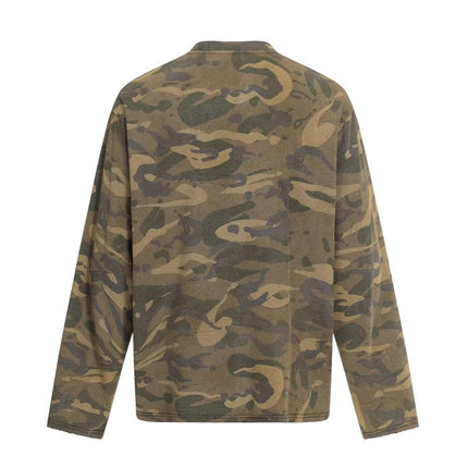 TALKLESSFASHION 2026 Spring New High Street Military Green Camouflage Crew Neck Sweatshirt Oversize Loose Cotton Blend Trendy Brand Long Sleeves