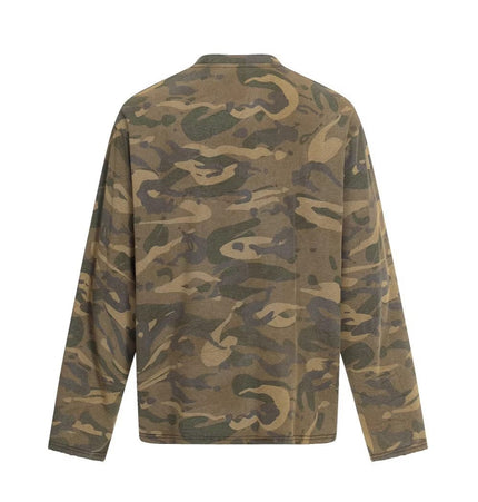 THETLSTUDIO 2026 Spring New High Street Military Green Camouflage Crew Neck Sweatshirt Oversize Loose Cotton Blend Trendy Brand Long Sleeves