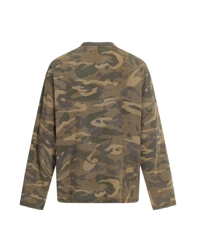 TALKLESSFASHION 2026 Spring New High Street Military Green Camouflage Crew Neck Sweatshirt Oversize Loose Cotton Blend Trendy Brand Long Sleeves
