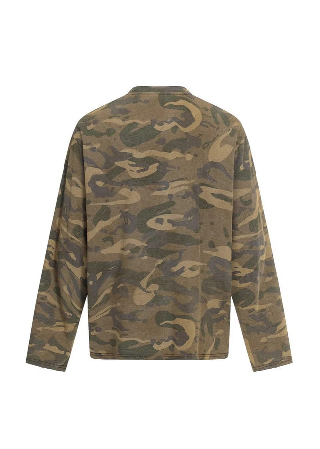 TALKLESSFASHION 2026 Spring New High Street Military Green Camouflage Crew Neck Sweatshirt Oversize Loose Cotton Blend Trendy Brand Long Sleeves