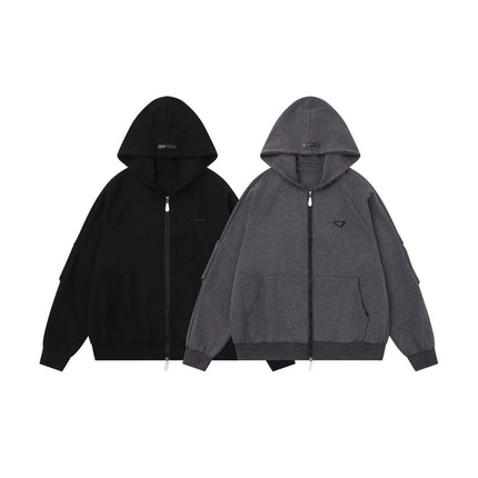 TALKLESSFASHION 25010 Retro High-End Neutral Trend Solid Color Deconstructed Jacket Design Men's Loose Cardigan Hooded Sweatshirt