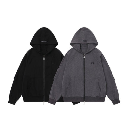 THETLSTUDIO 25010 Retro High-End Neutral Trend Solid Color Deconstructed Jacket Design Men's Loose Cardigan Hooded Sweatshirt