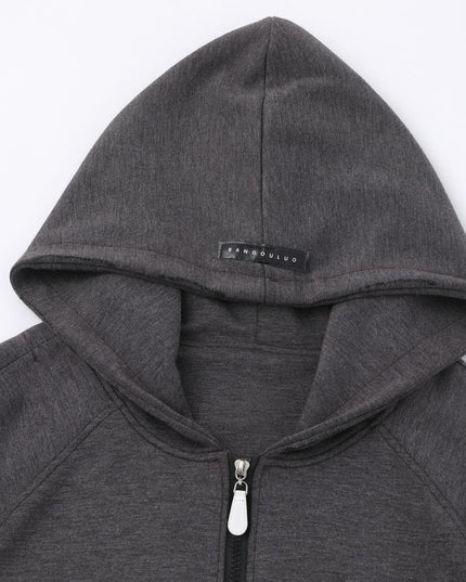 TALKLESSFASHION 25010 Retro High-End Neutral Trend Solid Color Deconstructed Jacket Design Men's Loose Cardigan Hooded Sweatshirt