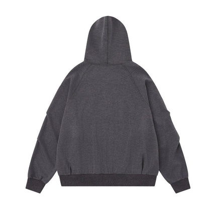 TALKLESSFASHION 25010 Retro High-End Neutral Trend Solid Color Deconstructed Jacket Design Men's Loose Cardigan Hooded Sweatshirt