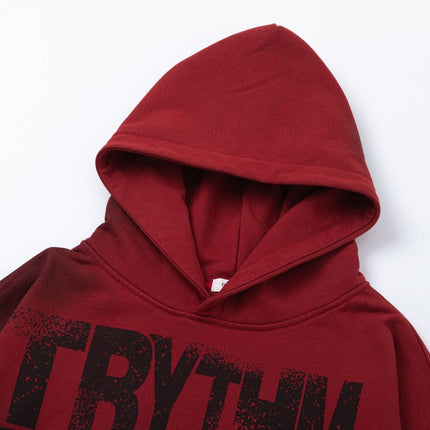 TALKLESSFASHION 27112 Fall/Winter American Retro High-End Neutral Letter Print Design Washed Heavy Men's Hooded Sweatshirt