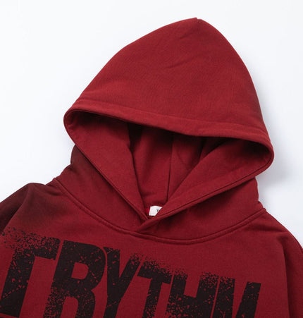 TALKLESSFASHION 27112 Fall/Winter American Retro High-End Neutral Letter Print Design Washed Heavy Men's Hooded Sweatshirt