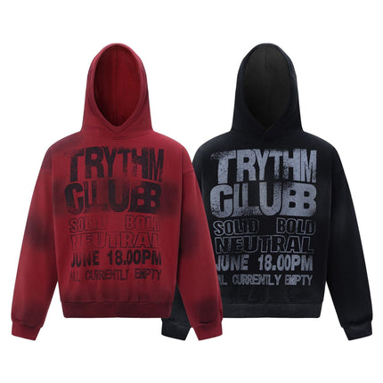 TALKLESSFASHION 27112 Fall/Winter American Retro High-End Neutral Letter Print Design Washed Heavy Men's Hooded Sweatshirt