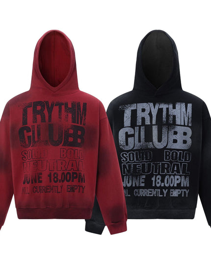 TALKLESSFASHION 27112 Fall/Winter American Retro High-End Neutral Letter Print Design Washed Heavy Men's Hooded Sweatshirt
