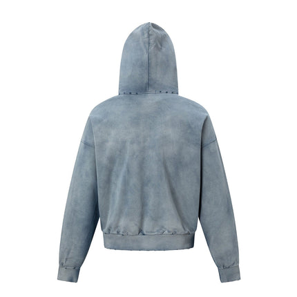 TALKLESSFASHION 27362 American trend washed and worn print design short and wide men's hooded cardigan sweatshirt jacket