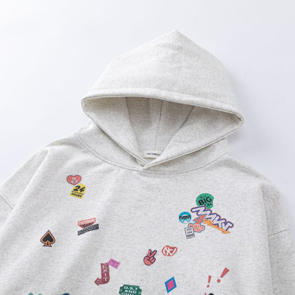 TALKLESSFASHION 27412 American retro neutral high-end fun sticker print design men's heavy loose hooded sweatshirt