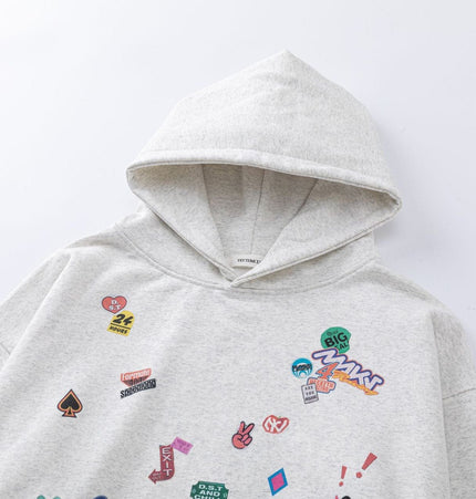 THETLSTUDIO 27412 American retro neutral high-end fun sticker print design men's heavy loose hooded sweatshirt