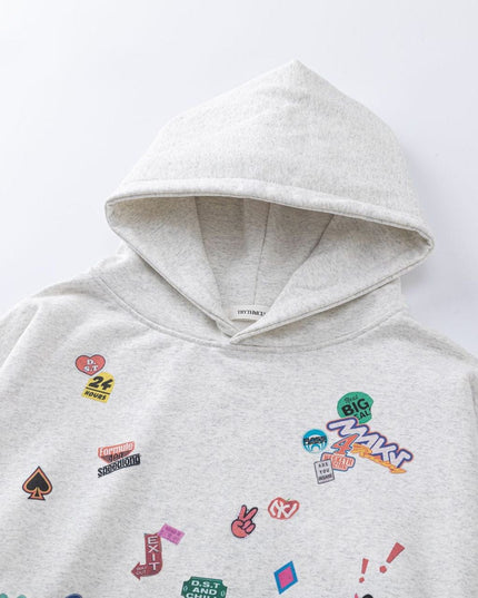 TALKLESSFASHION 27412 American retro neutral high-end fun sticker print design men's heavy loose hooded sweatshirt