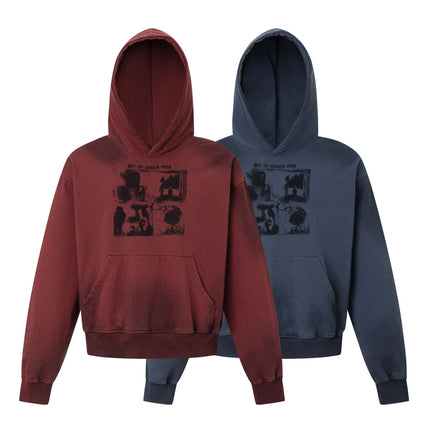 TALKLESSFASHION 27415 American street trend neutral trend print old-feeling spray horse design short and wide men's hooded sweatshirt