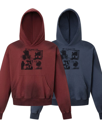 TALKLESSFASHION 27415 American street trend neutral trend print old-feeling spray horse design short and wide men's hooded sweatshirt