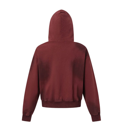 THETLSTUDIO 27415 American street trend neutral trend print old-feeling spray horse design short and wide men's hooded sweatshirt