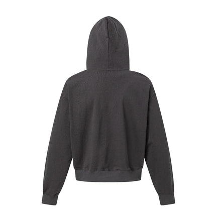 TALKLESSFASHION 27420 American street trend neutral trend retro full of worn hole design short and wide men's hooded sweatshirt