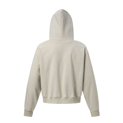 TALKLESSFASHION 27420 American street trend neutral trend retro full of worn hole design short and wide men's hooded sweatshirt