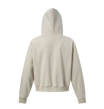 TALKLESSFASHION 27420 American street trend neutral trend retro full of worn hole design short and wide men's hooded sweatshirt