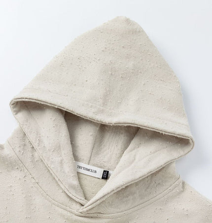 TALKLESSFASHION 27420 American street trend neutral trend retro full of worn hole design short and wide men's hooded sweatshirt