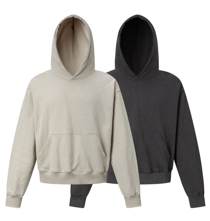 TALKLESSFASHION 27420 American street trend neutral trend retro full of worn hole design short and wide men's hooded sweatshirt