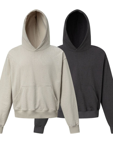 TALKLESSFASHION 27420 American street trend neutral trend retro full of worn hole design short and wide men's hooded sweatshirt