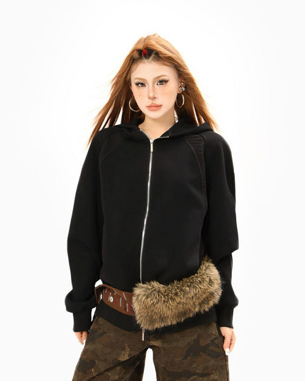 TALKLESSFASHION 2879 American retro high street trend men's and women's high-end solid color versatile design men's zipper hooded sweatshirt