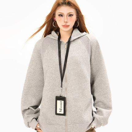 TALKLESSFASHION 2879 American retro high street trend men's and women's high-end solid color versatile design men's zipper hooded sweatshirt