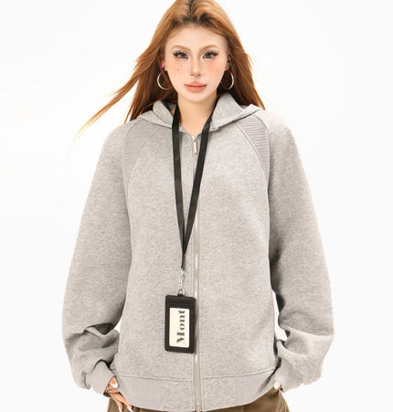 THETLSTUDIO 2879 American retro high street trend men's and women's high-end solid color versatile design men's zipper hooded sweatshirt