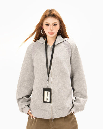 TALKLESSFASHION 2879 American retro high street trend men's and women's high-end solid color versatile design men's zipper hooded sweatshirt